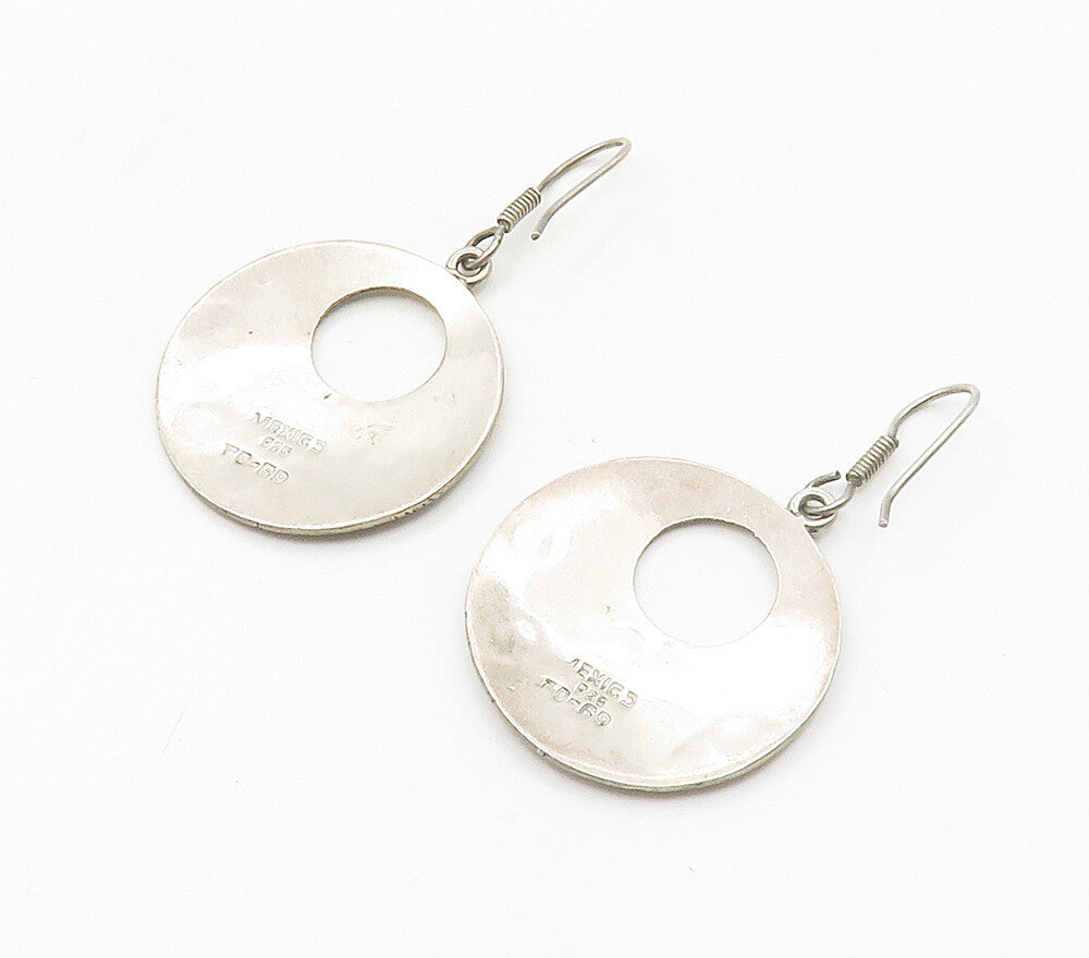MEXICO 925 Sterling Silver  Vintage Patterned Circle Dangle Earrings  EG7978