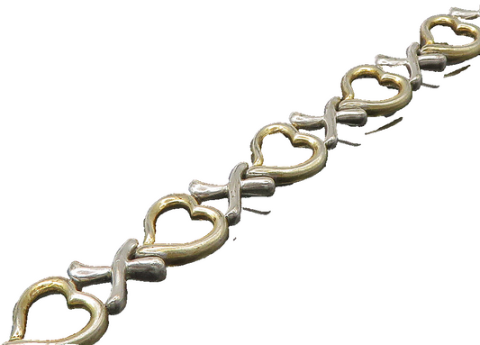 925 Sterling Silver  Vintage Two Tone Open Love Heart Chain Bracelet  BT8760