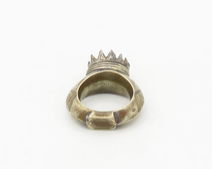 925 Sterling Silver  Vintage Dark Tone Royal Crown Band Ring Sz 6  RG17915