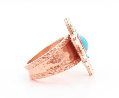 925 Sterling Silver Vintage Ring Rose Gold Plated Turquoise Star  Sz 8  RG32775