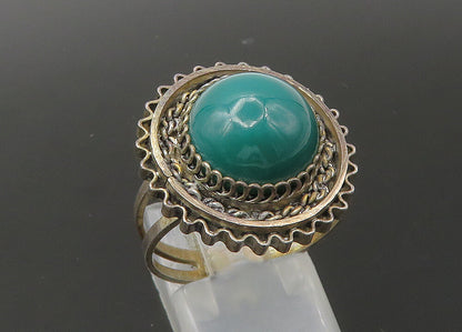 ISRAEL 925 Silver  Vintage Cabochon Green Onyx Cocktail Ring Sz 7.5  RG22623
