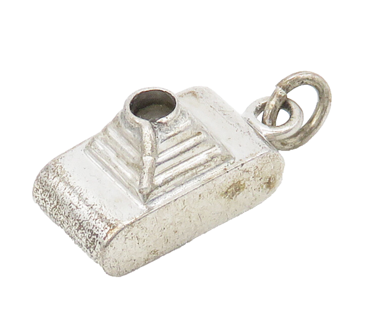 925 Sterling Silver  Vintage Shiny Petite Topaz Camera Pendant  PT13141