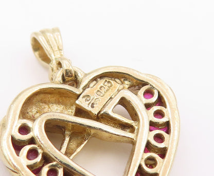 925 Sterling Silver  Vintage Gold Plated Ruby Love Heart Pendant  PT20937