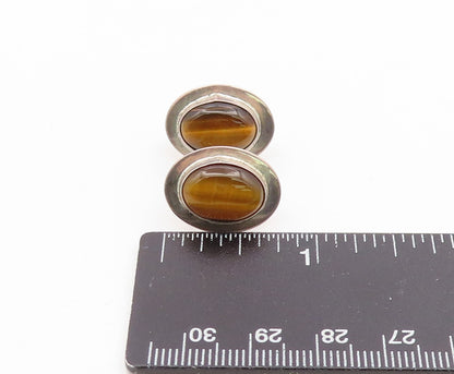 925 Sterling Silver Vintage Earrings NAVAJO Oval Tiger's Eye Studs  EG14197