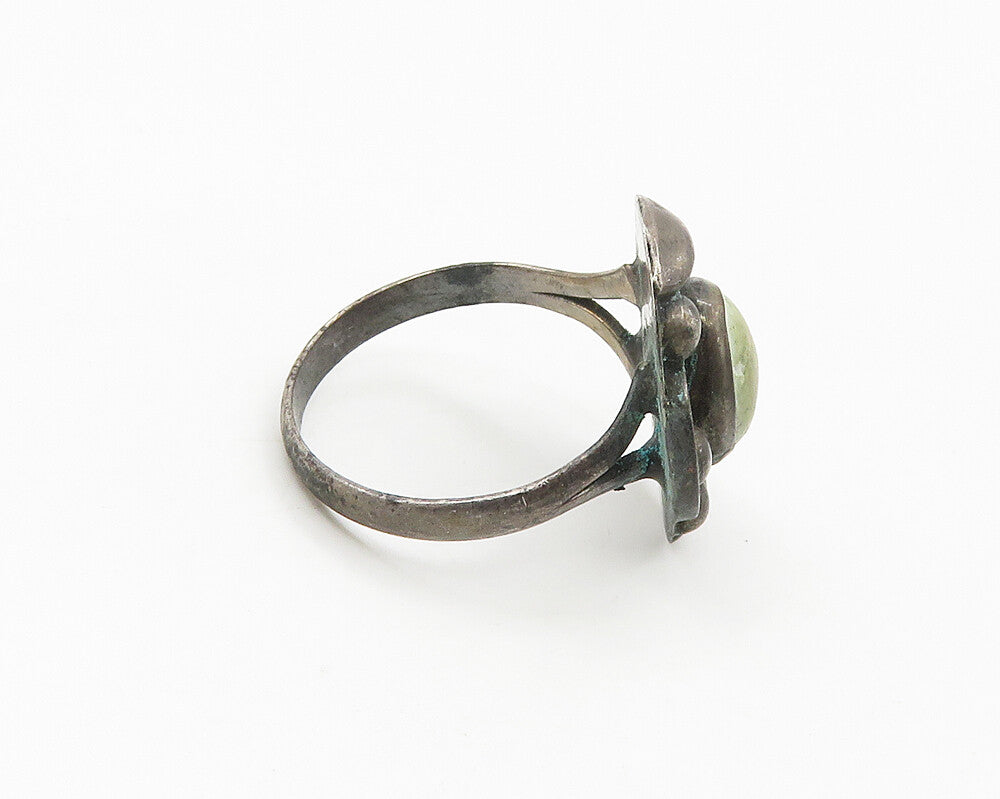 MEXICO 925 Silver  Vintage Antique Green Stone Swirl Band Ring Sz 7  RG17840