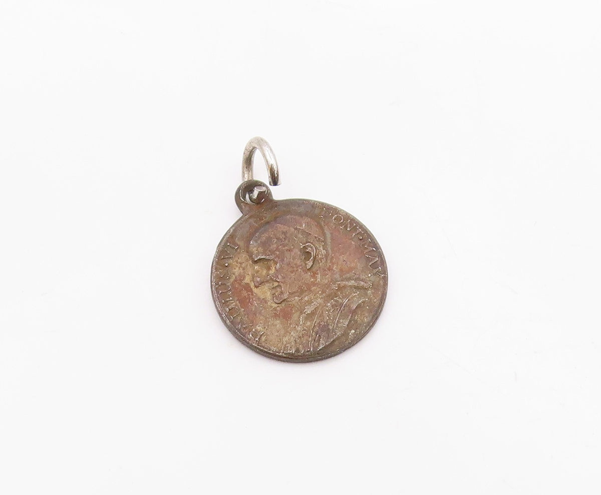 925 Sterling Silver  Vintage Antique Oxidized Pope Paul VI Pendant  PT8921