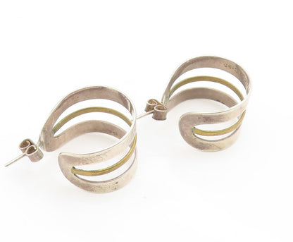 925 Sterling Silver Vintage Earrings MEXICO Classic Two Tone Coiled Hoop EG14186