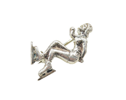 925 Sterling Silver  Vintage Shiny Petite Ice Skating Woman Brooch Pin  BP4246