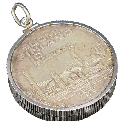 925 Sterling Silver  Vintage Double Sided Suomi Finland Coin Pendant  PT21653