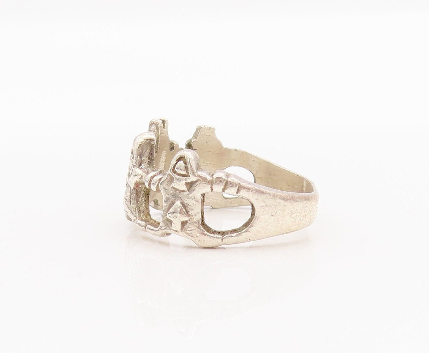 925 Sterling Silver Vintage Ring Cartoon Character Holding Hands  Sz 7  RG28207