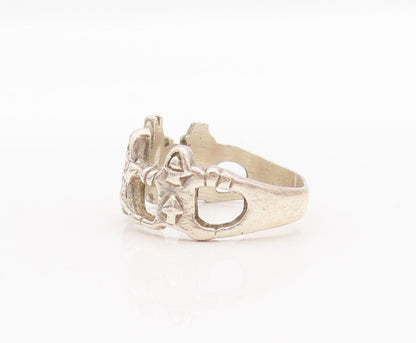 925 Sterling Silver Vintage Ring Cartoon Character Holding Hands  Sz 7  RG28207