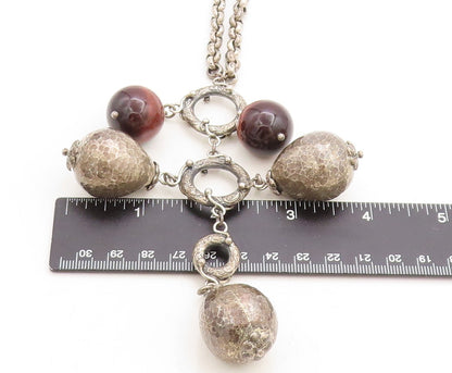 ILARIA 925 Silver Vintage Dangling Red Gemstone Chain Necklace  NE1769