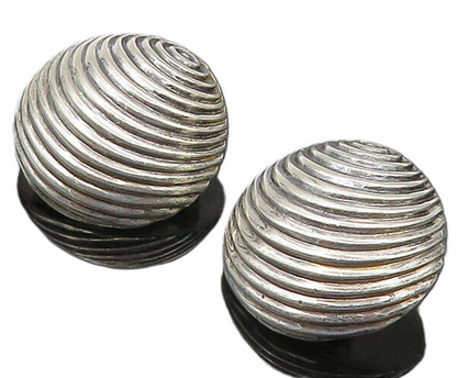 925 Sterling Silver   Vintage Shiny Fluted Dome Non Pierce Earrings  EG11280