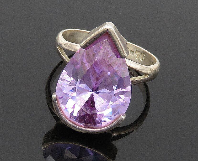 925 Silver  Vintage Shiny Purple Cubic Zirconia Cocktail Ring Sz 6.5  RG17080