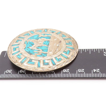 925 Sterling Silver Vintage Brooch MEXICO Crushed Turquoise Landscape  BP11541