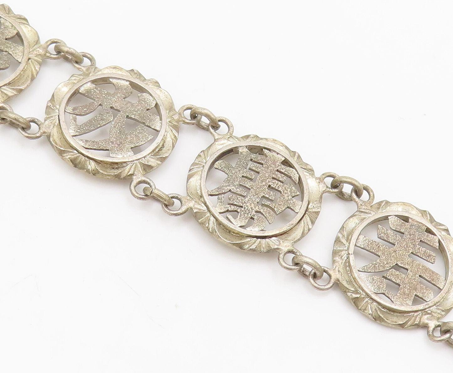 CHINESE 925 Silver  Vintage Chinese Caracter Stancil Round Bracelet  BT10089