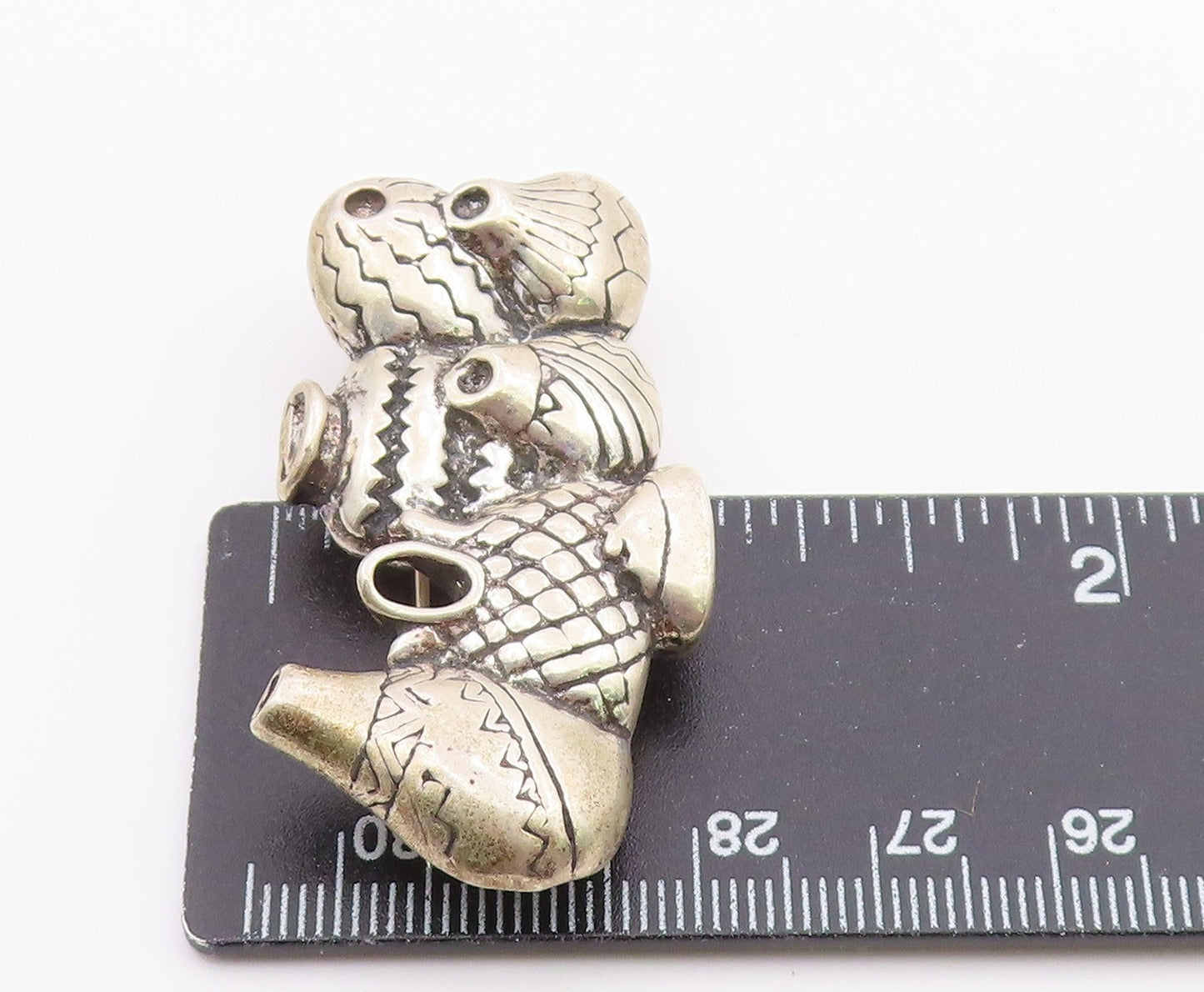 925 Sterling Silver  Vintage Shiny Etched Pottery Vases Brooch Pin  BP7898