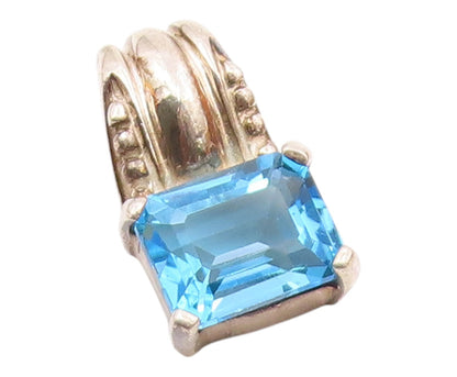 925 Sterling Silver  Vintage Fancy Square Blue Topaz Drop Pendant  PT20986