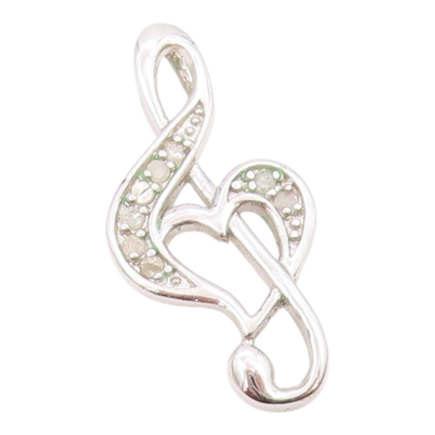 925 Sterling Silver   Genuine Diamonds Love Heart Treble Clef Pendant  PT12785