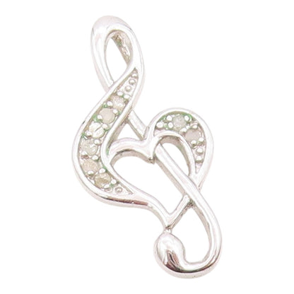 925 Sterling Silver   Genuine Diamonds Love Heart Treble Clef Pendant  PT12785