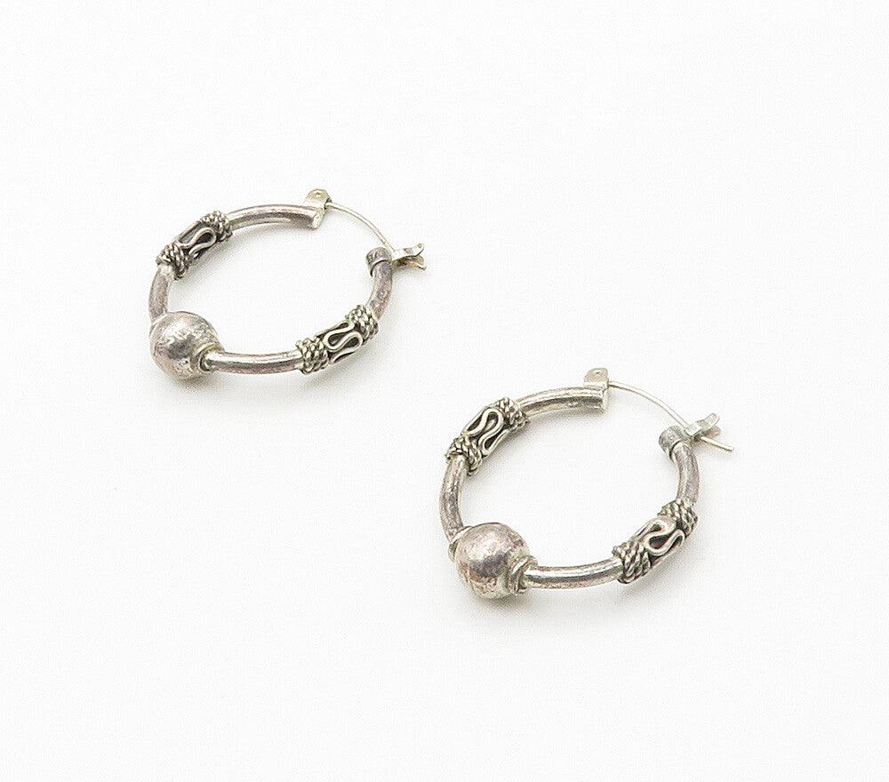 BALI 925 Sterling Silver  Vintage Swirl Twist Wrapped Hoop Earrings  EG7849