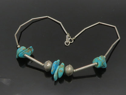 925 Sterling Silver  Vintage Bead Detail Turquoise Collar Necklace  NE3785