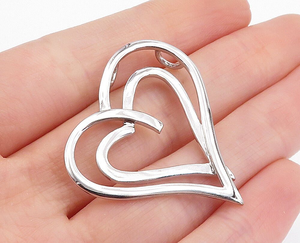 925 Sterling Silver  Shiny Polished Open Love Heart Slide Pendant  PT3310