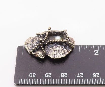 ANSON 925 Sterling Silver   Vintage Cultured Pearl Oxidized Pendant  PT18290