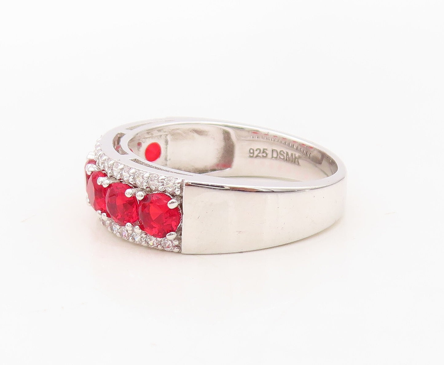 925 Sterling Silver Vintage Ring Minimalist Red & White CZ Bands Sz 7.5  RG30238