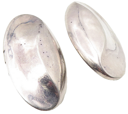 925 Sterling Silver  Vintage Oval Swirl Dome Non Pierce Drop Earrings  EG5873