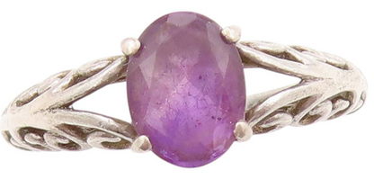 925 Sterling Silver Vintage Ring Amethyst Swirls Cutout Band  Sz 5  RG32977