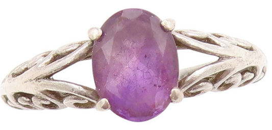 925 Sterling Silver Vintage Ring Amethyst Swirls Cutout Band  Sz 5  RG32977