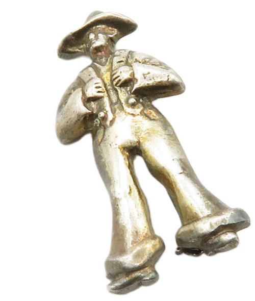 925 Sterling Silver  Vintage Modernist Farmer Man Motif Brooch Pin  BP4823