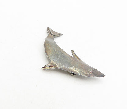 925 Sterling Silver  Vintage Oxidized Leaping Dolphin Motif Brooch Pin  BP3075