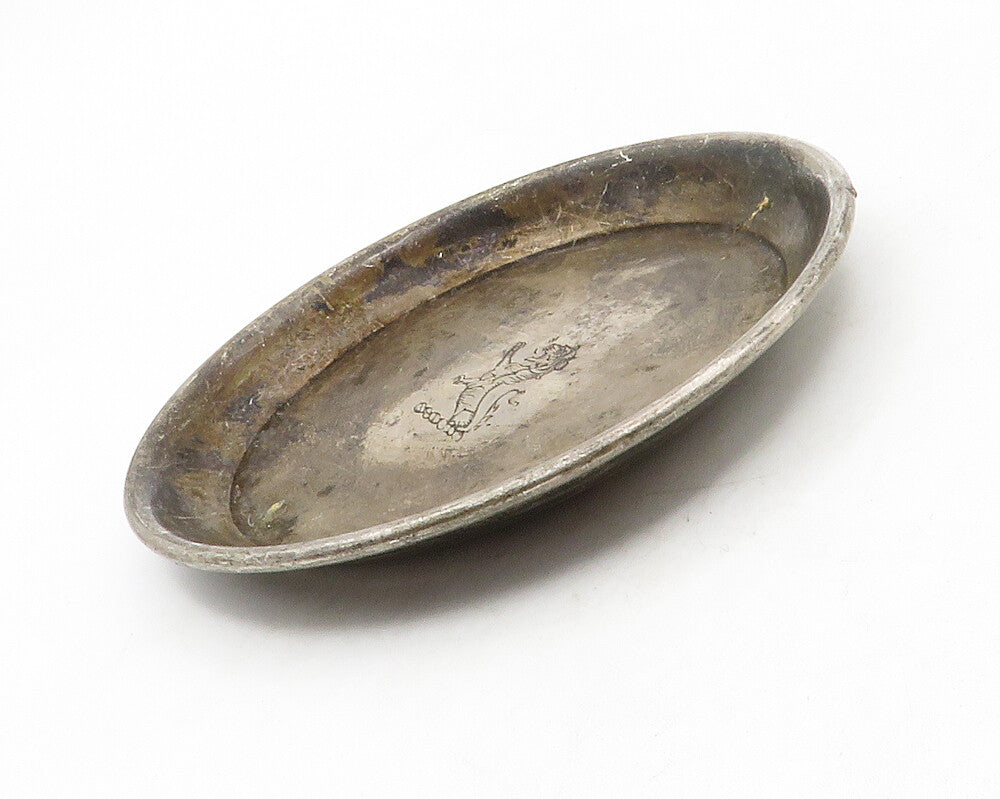 925 Sterling Silver  Vintage Dark Tone Etched Animal Round Tinket Dish  TR1985