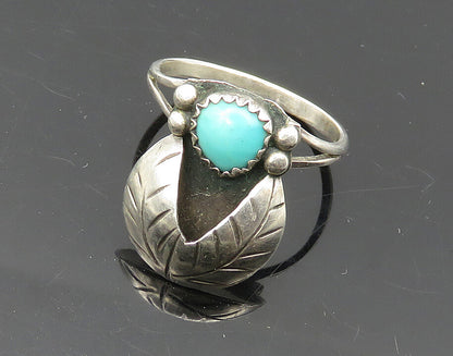 NAVAJO 925 Silver  Vintage Turquoise Floral Leaf Band Ring Sz 6.5  RG17497