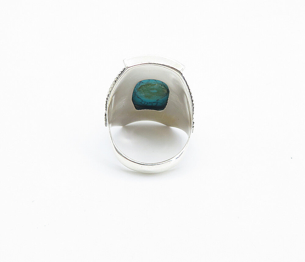 925 Sterling Silver  Cabochon Turquoise Rope Twist Cocktail Ring Sz 6  RG8531