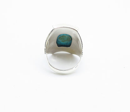 925 Sterling Silver  Cabochon Turquoise Rope Twist Cocktail Ring Sz 6  RG8531