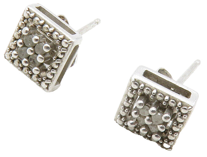 925 Sterling Silver  Vintage Genuine Diamonds Square Stud Earrings  EG6758