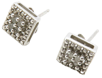 925 Sterling Silver  Vintage Genuine Diamonds Square Stud Earrings  EG6758