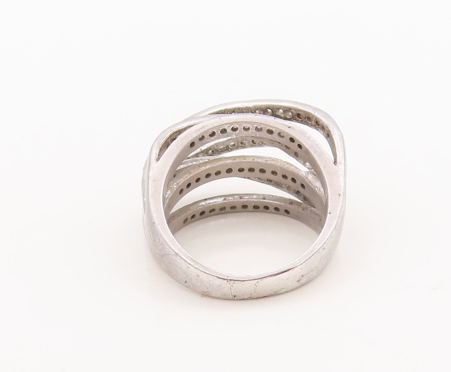 925 Sterling Silver Vintage Ring Designer Split White Topaz Bands  Sz 7  RG29658