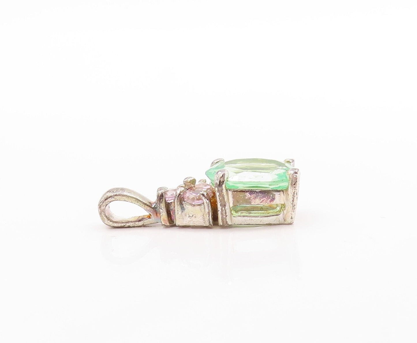 925 Sterling Silver Vintage Pendant Minimalist 2 Tone CZ Inlay  PT23609