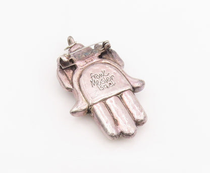 925 Sterling Silver Vintage Brooch FRANK MEISLER Lapis Lazuli Eyed Hamsa BP12074