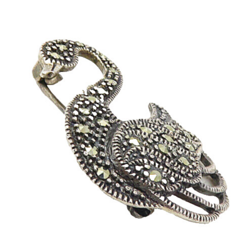 925 Sterling Silver  Vintage Sparkling Marcasite Swan Motif Brooch Pin  BP3361