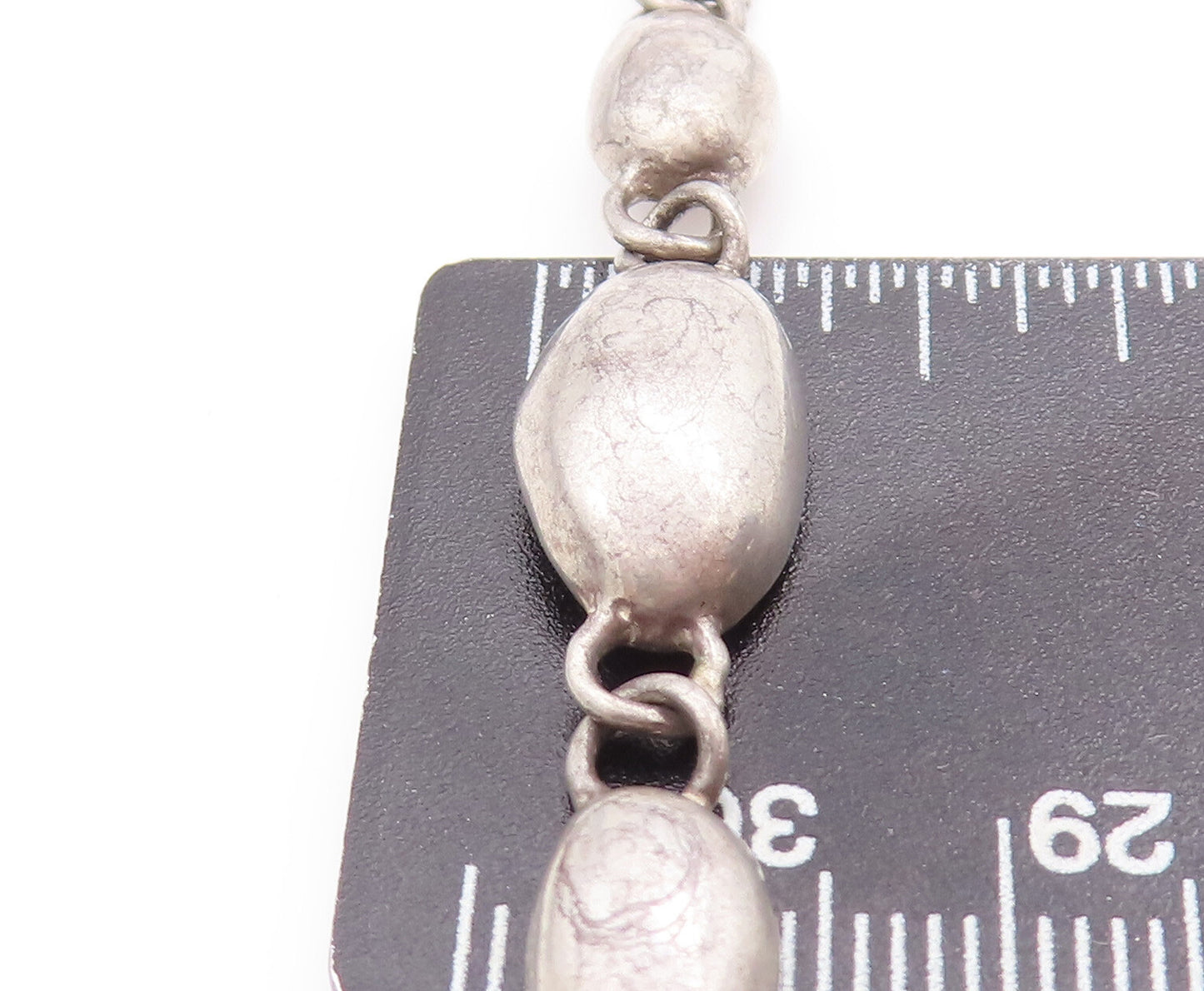 925 Sterling Silver Vintage Necklace Solid Oval Multi Shape Domed Linked  NE4291
