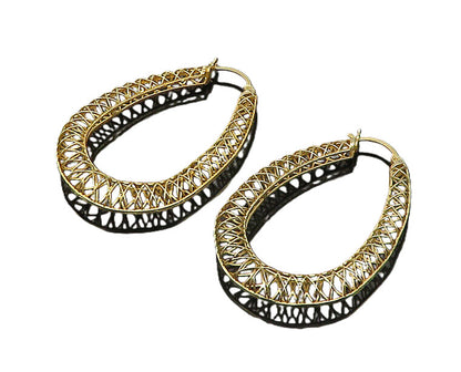 925 Sterling Silver  Vintage Gold Plated Wire Crossed Hoop Earrings  EG10215
