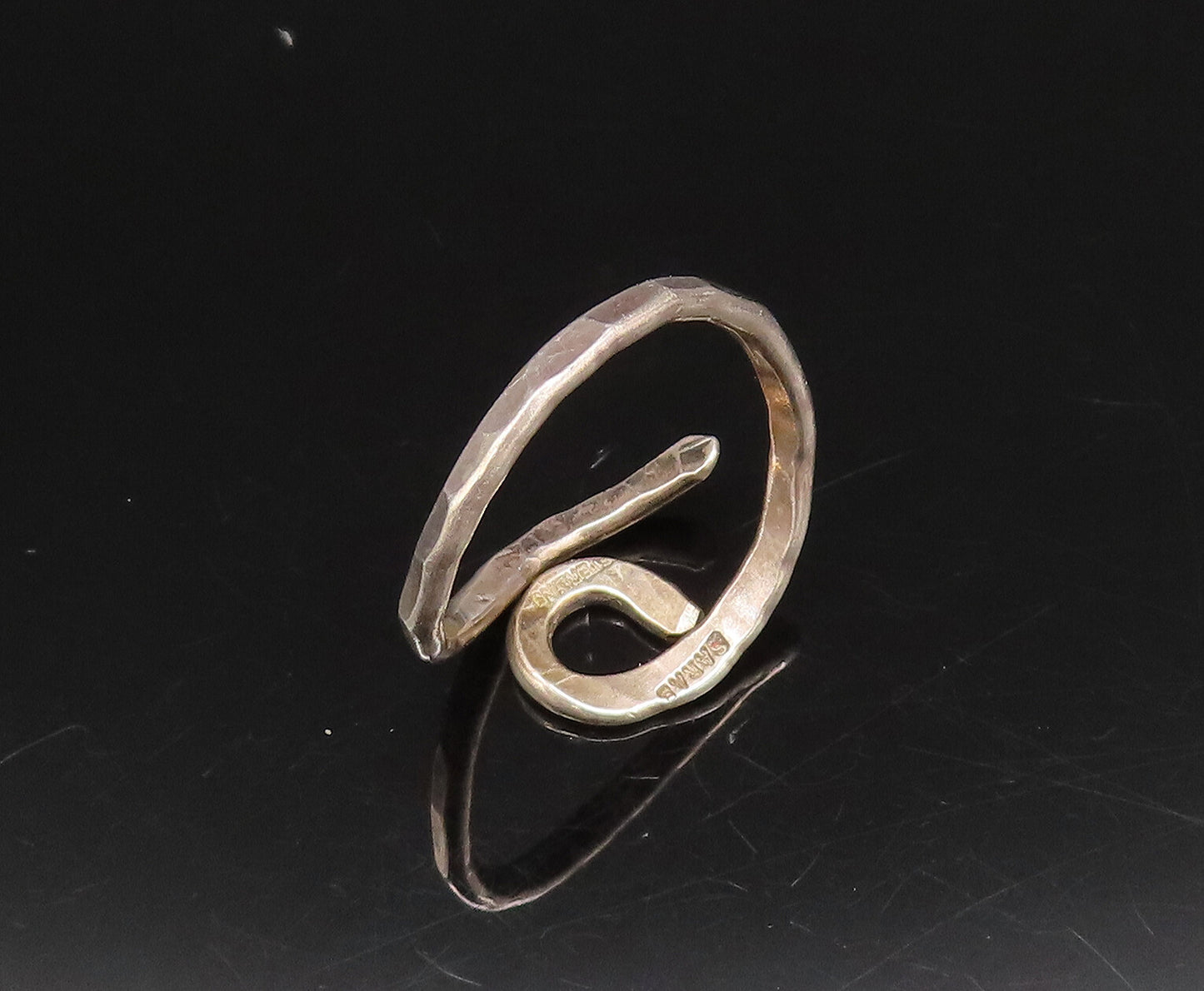 925 Silver  Vintage Hammered Spiral Swirl Adjustable Wrap Ring Sz 8  RG25977