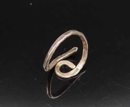 925 Silver  Vintage Hammered Spiral Swirl Adjustable Wrap Ring Sz 8  RG25977