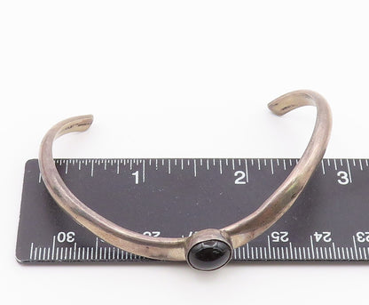 KARI ROYSTON 925 Silver  Vintage Black Onyx Curved Shiny Cuff Bracelet  BT9233