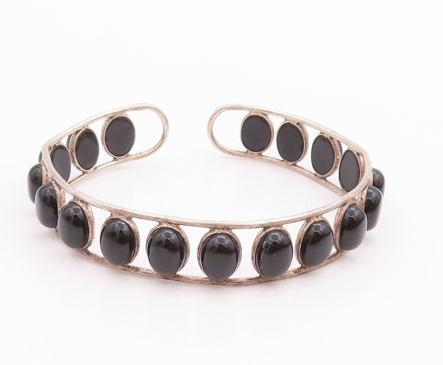 925 Sterling Silver Vintage Bracelet Designer Oval Cabochon Onyx Cuff  BT11303